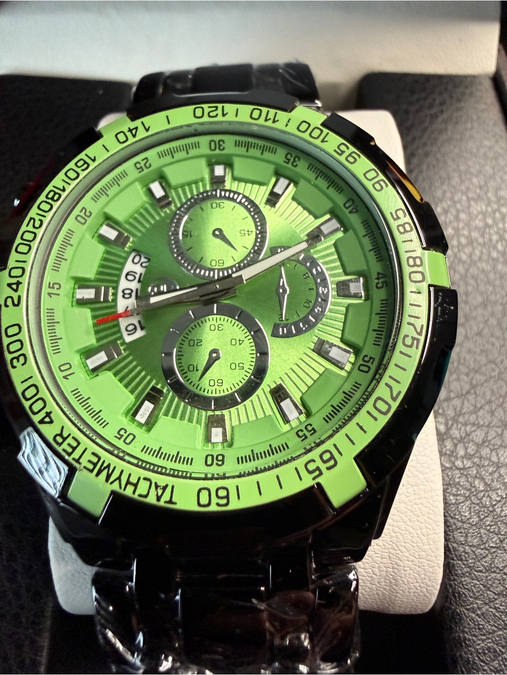 Green Dial Black Stainless Steel Sport Watch - Picture 3 of 5